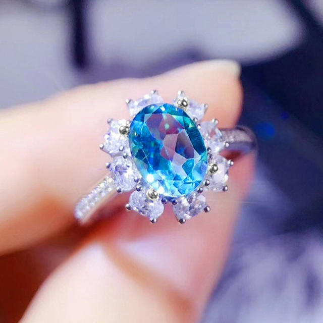 Korean fashion elegant aquamarine rings