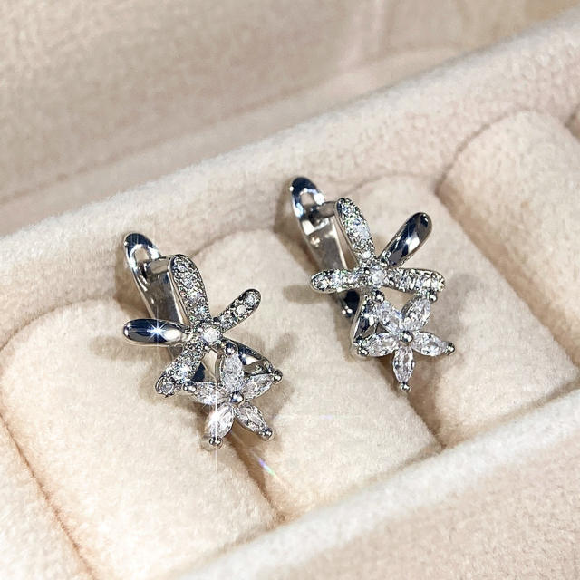 Korean fashion diamond flower cute huggie earrings