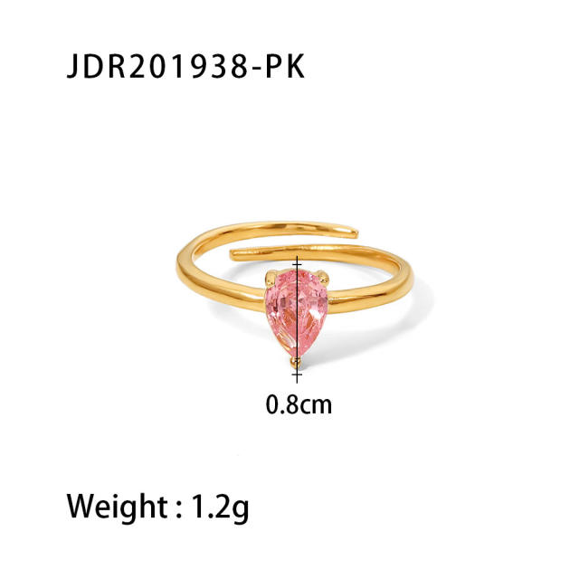 Elegant pink cubic zircon statement stainless steel rings