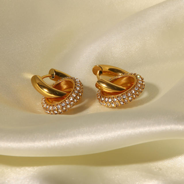 Elegant diamond circle huggie earrings stainless steel earrings