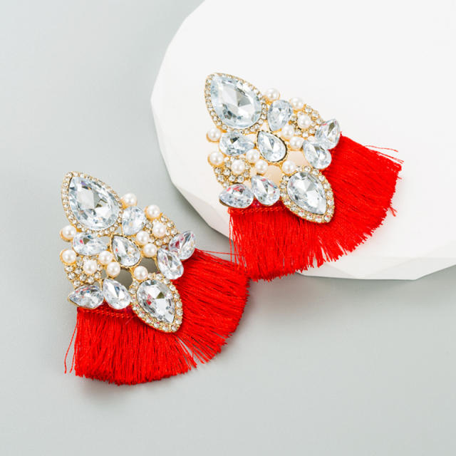 Elegant color glass crystal statement tassel earrings