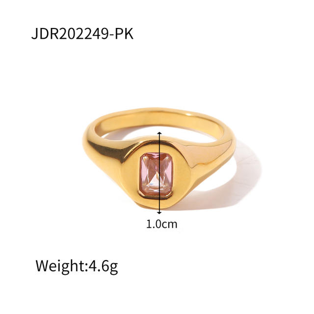 Elegant pink cubic zircon statement stainless steel rings
