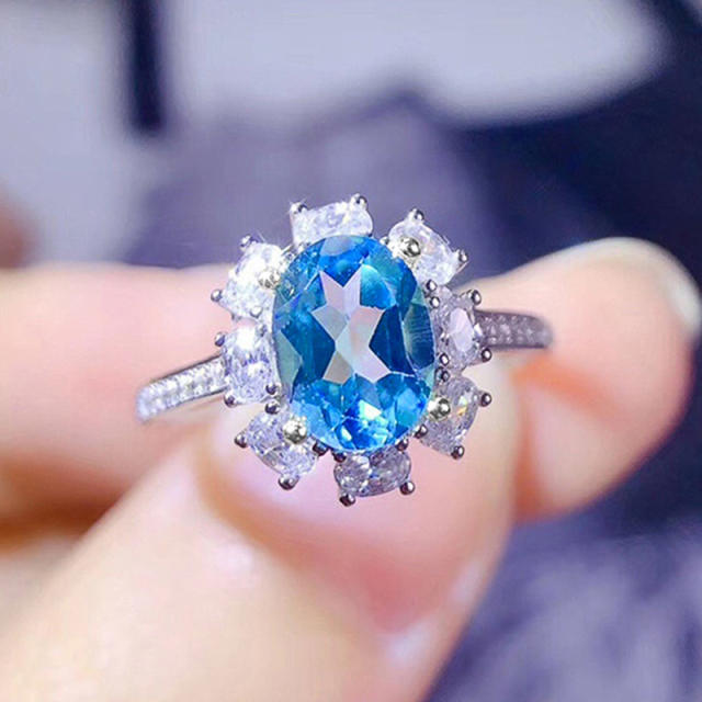 Korean fashion elegant aquamarine rings