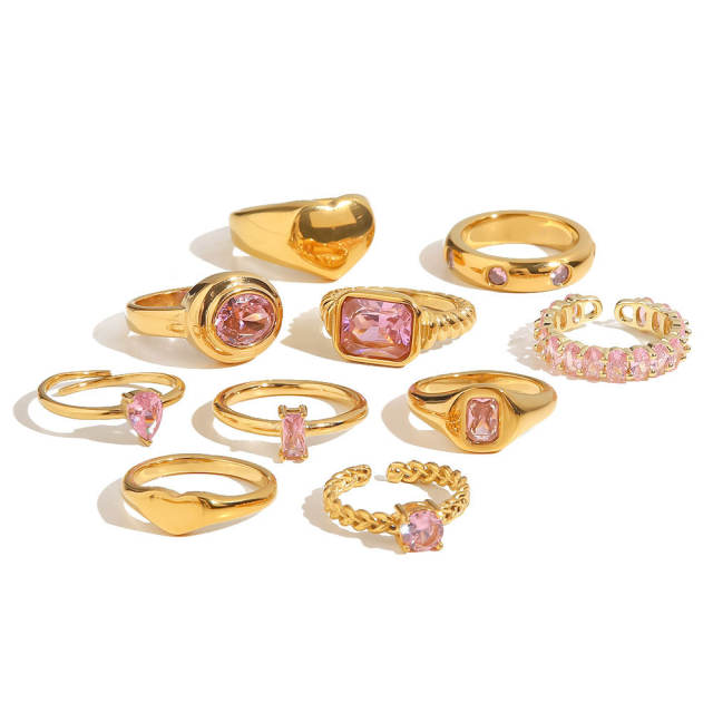 Elegant pink cubic zircon statement stainless steel rings