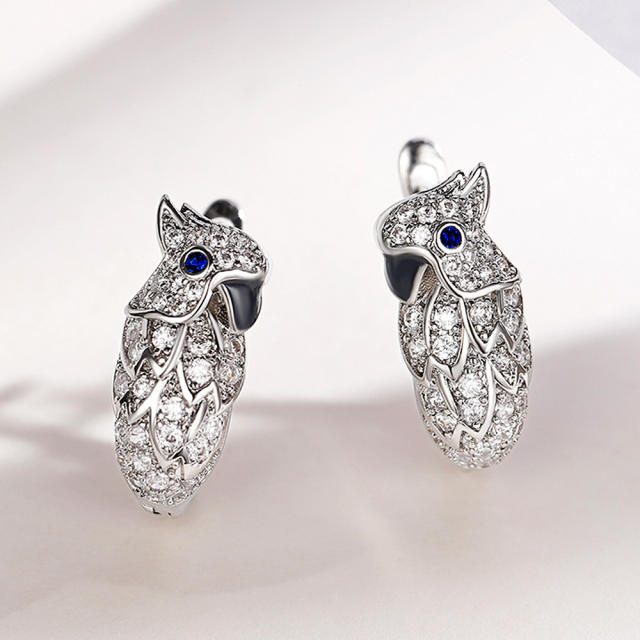 Vintage parrot diamond huggie earrings