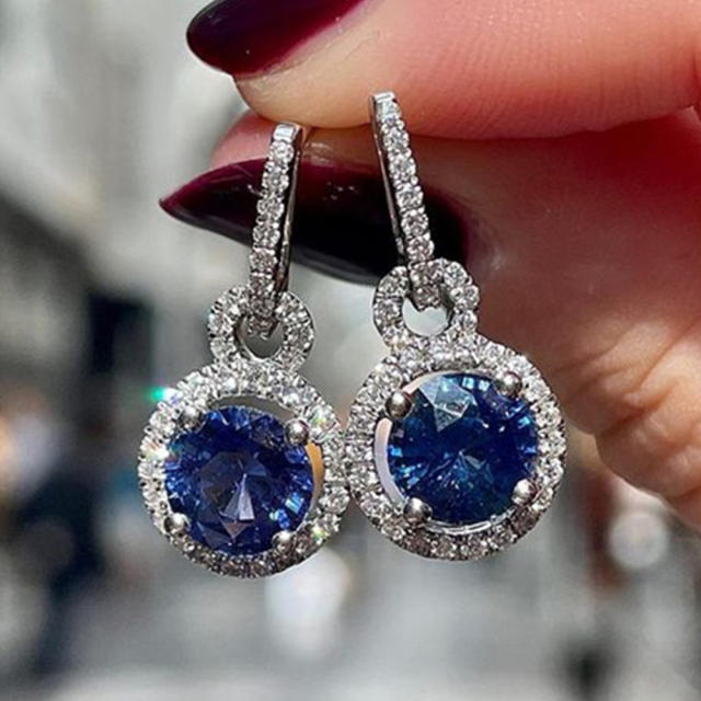 Elegant round sapphire diamond earrings