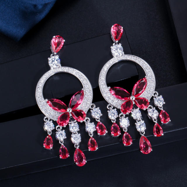 Elegant color cubic zircon statement butterfly earrings
