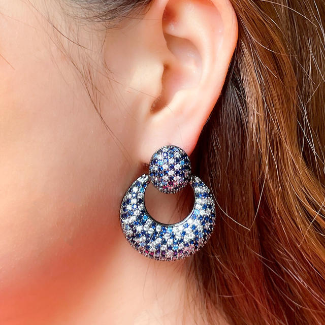 Vintage luxury pave setting diamond circle earrings
