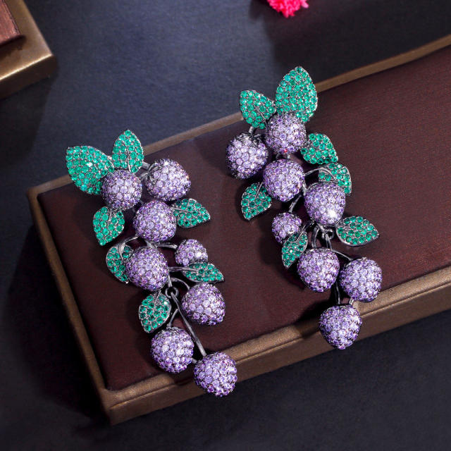925 needle luxury pave setting grape shape earrings