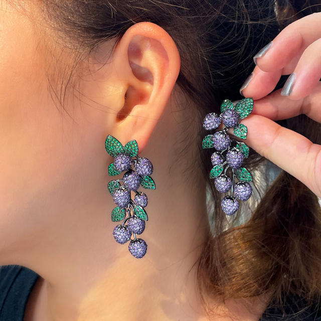 925 needle luxury pave setting grape shape earrings