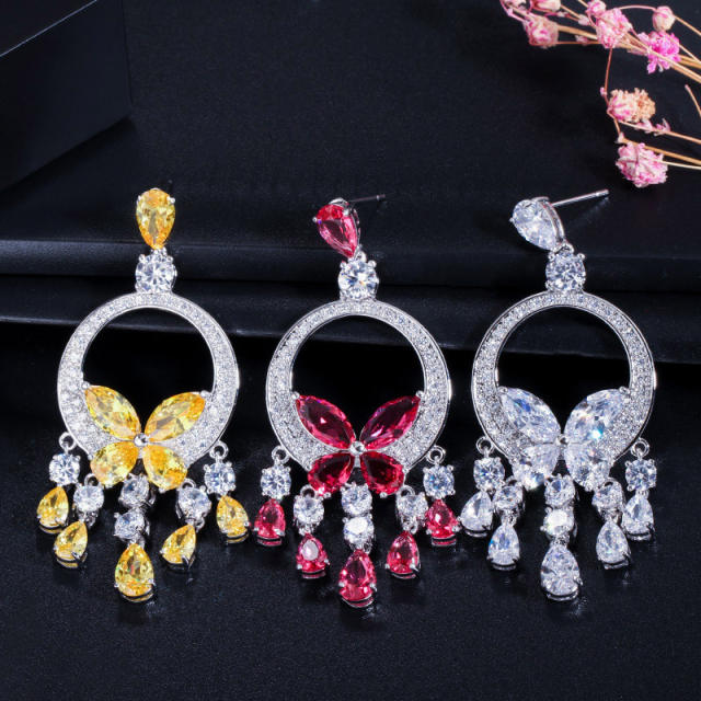 Elegant color cubic zircon statement butterfly earrings