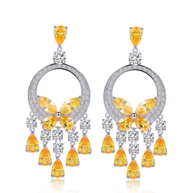 Elegant color cubic zircon statement butterfly earrings