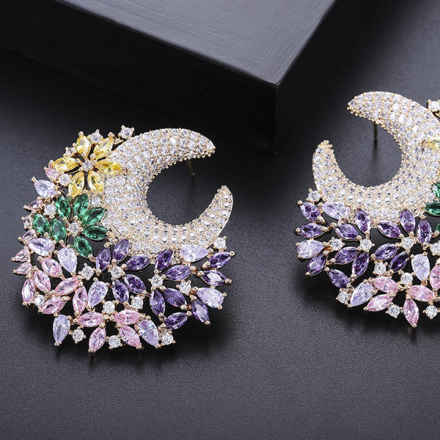 AAA colorful cubic zircon creative flower earrings