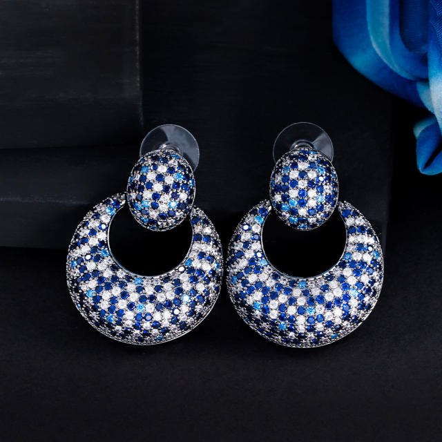 Vintage luxury pave setting diamond circle earrings