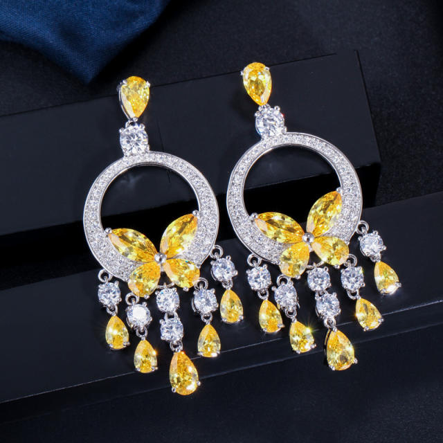 Elegant color cubic zircon statement butterfly earrings