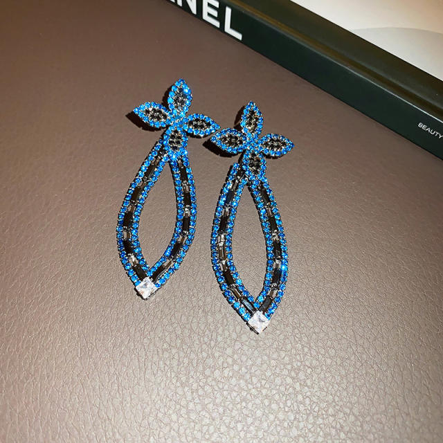925 needle pave setting diamond oval flower earrings
