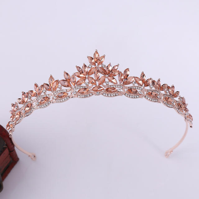 Korean fashion colorful glass crystal statement crown for women