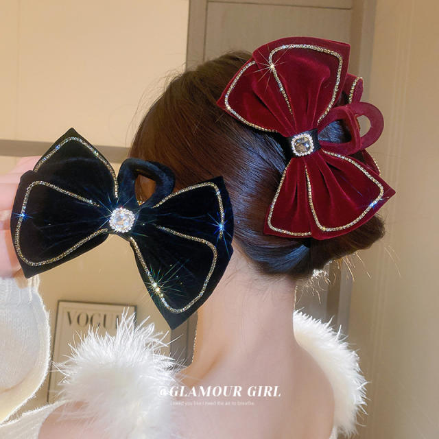 Winter design velvet bow hair claw clips