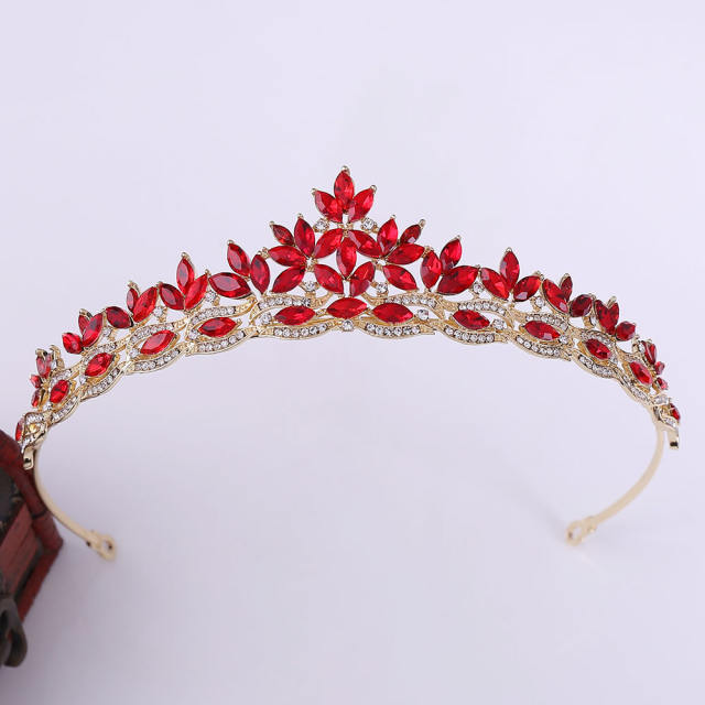 Korean fashion colorful glass crystal statement crown for women