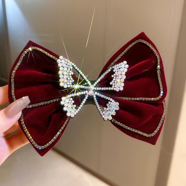 Korean fashion elegant diamond bow french barrette