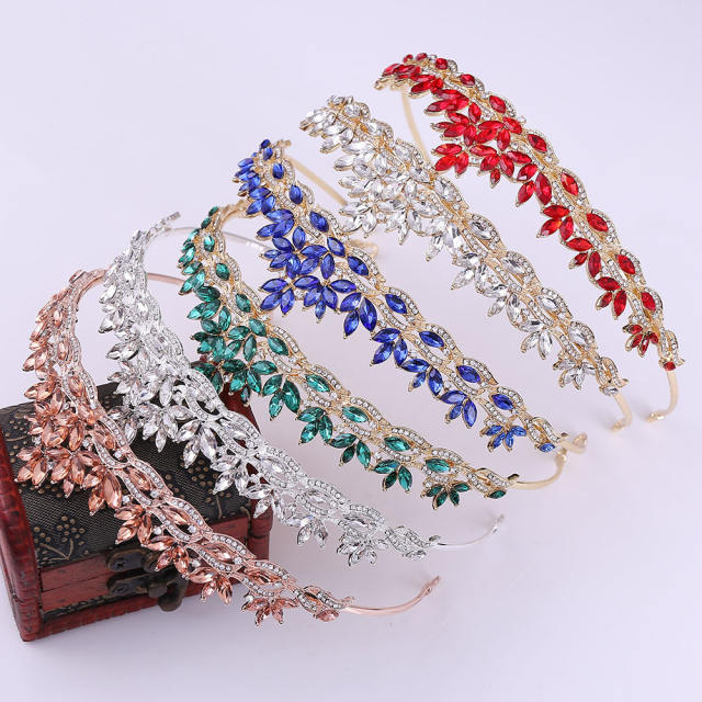 Korean fashion colorful glass crystal statement crown for women