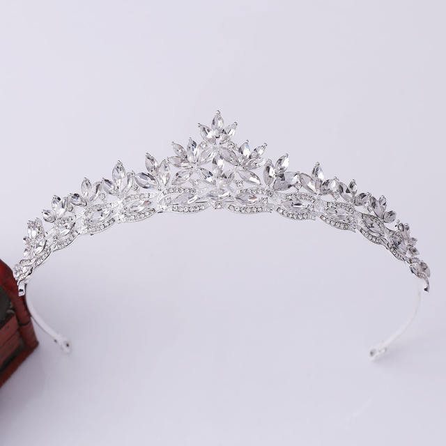 Korean fashion colorful glass crystal statement crown for women