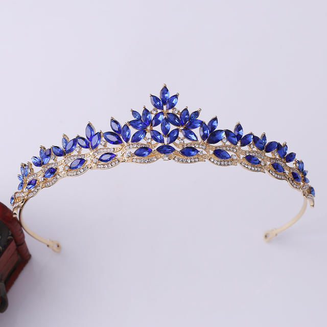 Korean fashion colorful glass crystal statement crown for women