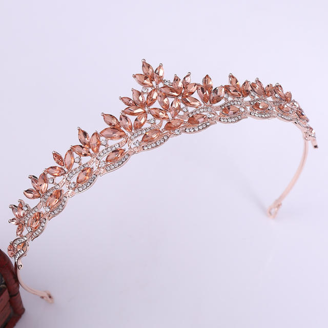 Korean fashion colorful glass crystal statement crown for women