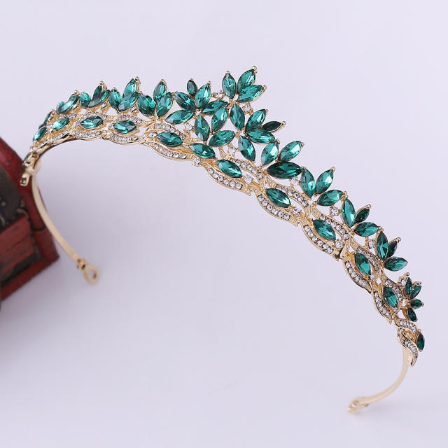 Korean fashion colorful glass crystal statement crown for women
