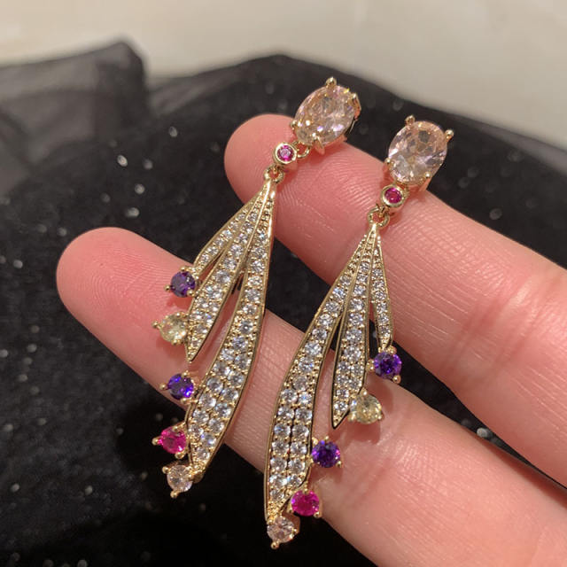 925 needle rainbow cubic zircon statement diamond earrings