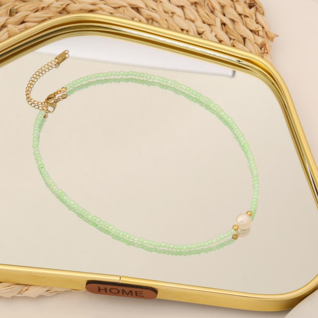 Boho colorful beaded pearl choker necklace