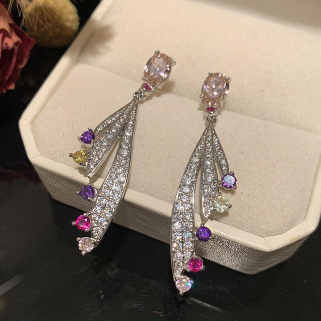 925 needle rainbow cubic zircon statement diamond earrings