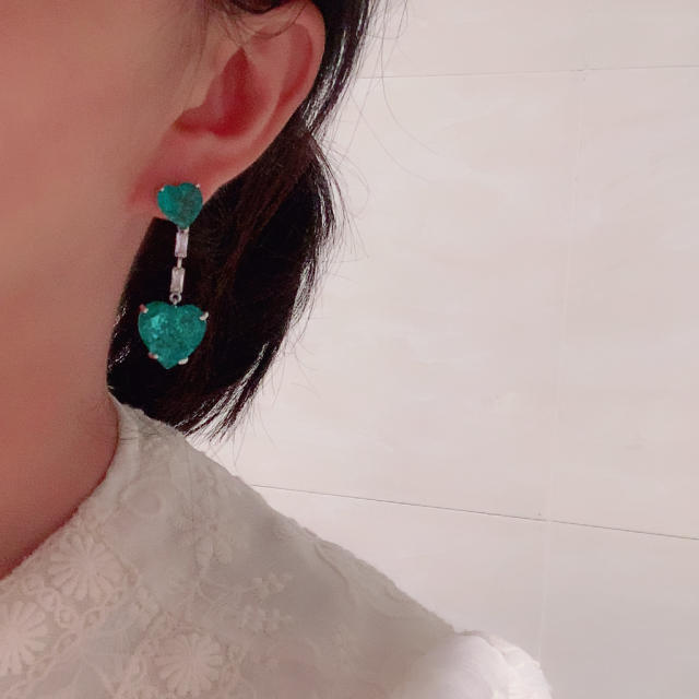 925 needle elegant colorful heart long earrings