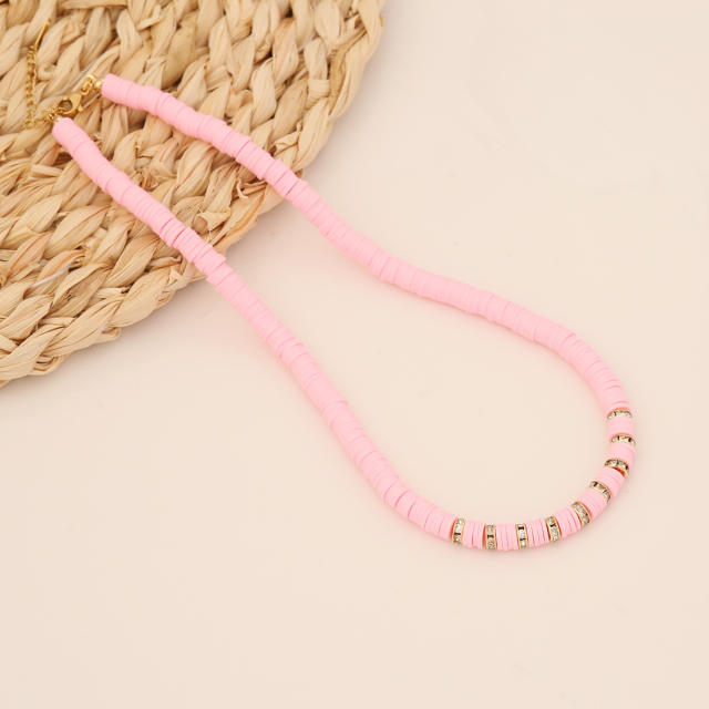 Boho pink color heishi beads choker necklace