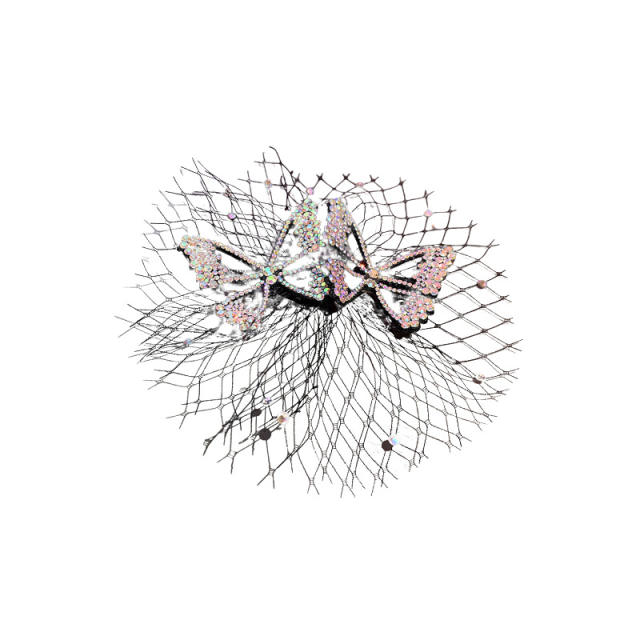 Elegant diamond butterfly mesh french barrette