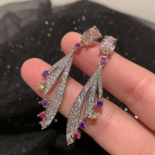 925 needle rainbow cubic zircon statement diamond earrings