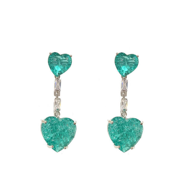 925 needle elegant colorful heart long earrings