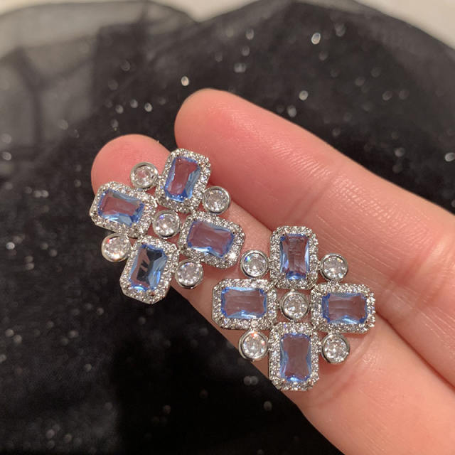 925 needle super shiny cubic zircon cross studs earrings