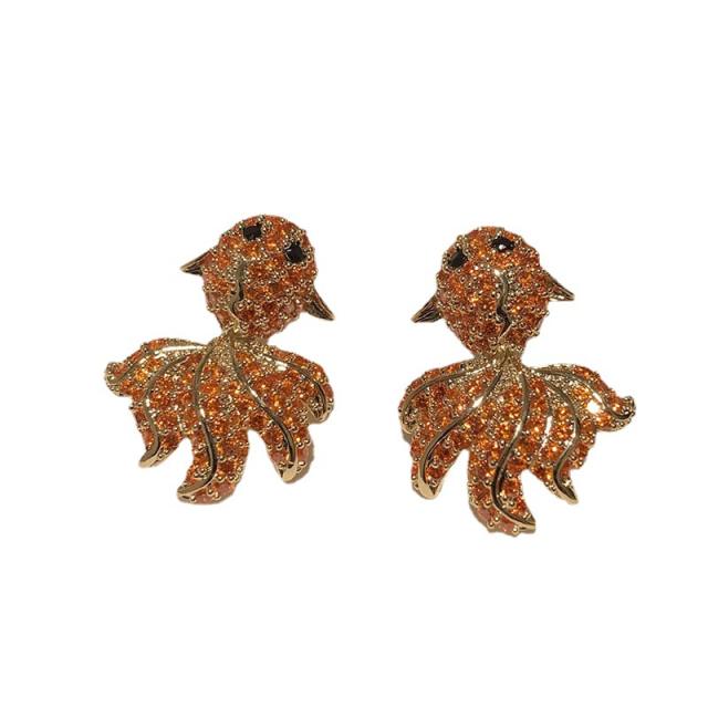925 needle color diamond pave setting godfish earrings