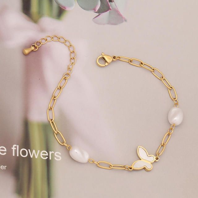 Personality stainless steel chain pearl bracelet