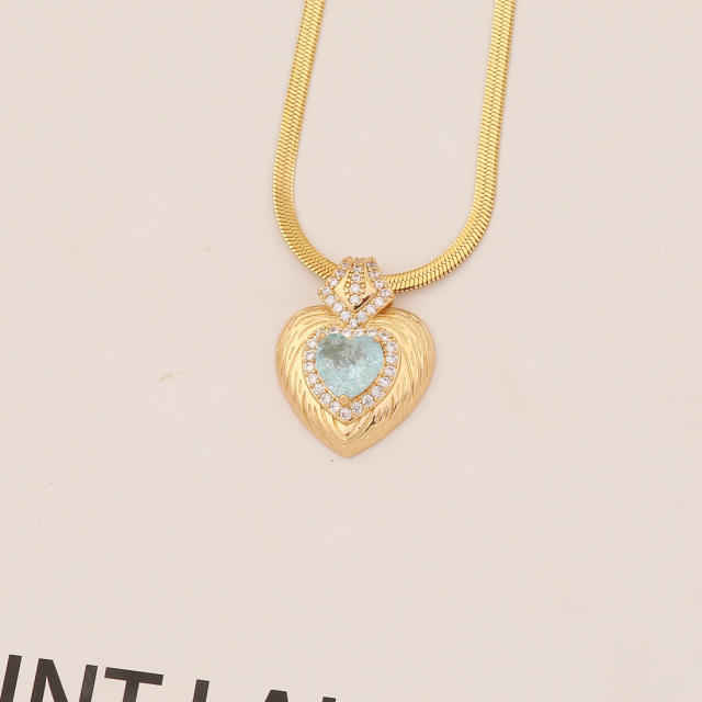 Color heart pendant stainless steel snake chain necklace