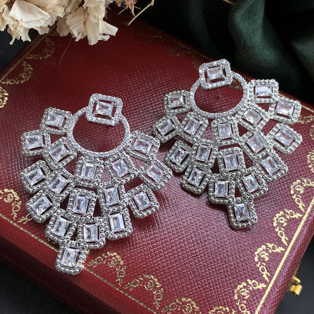 925 needle luxury pave setting diamond earrings