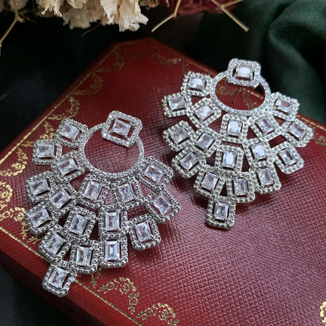 925 needle luxury pave setting diamond earrings