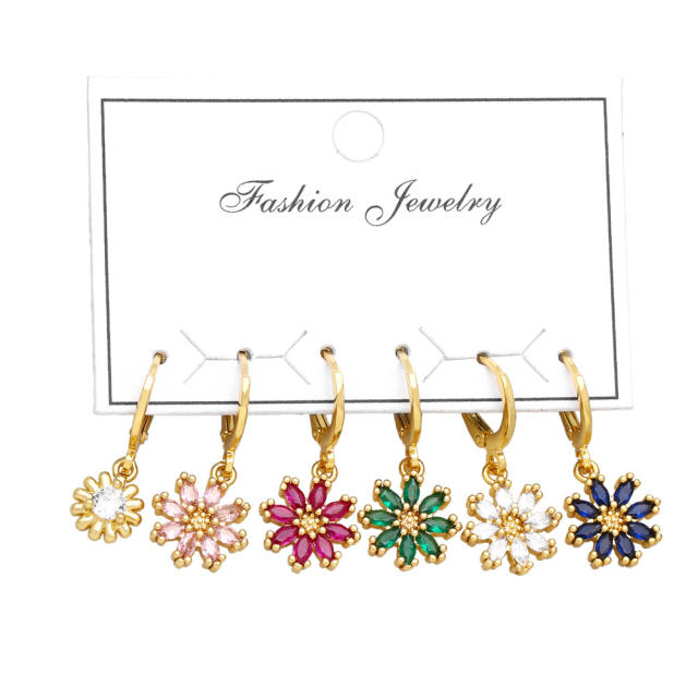 Elegant color cz flower huggie earring set