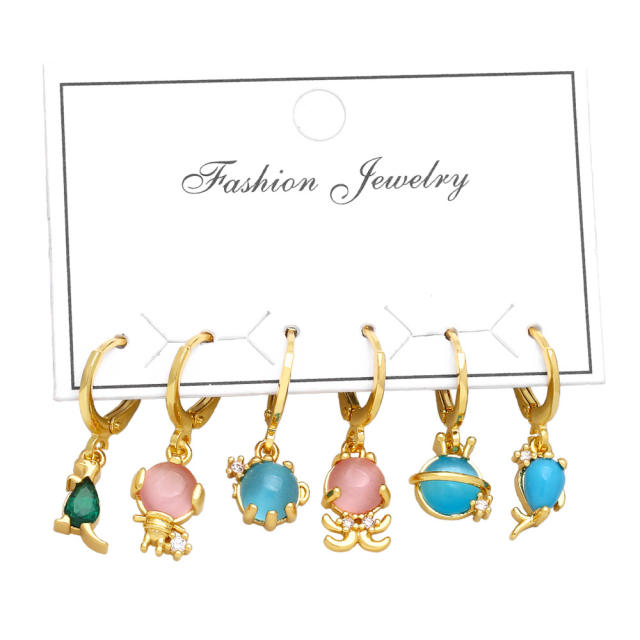 Elegant easy match opal stone huggie earrings set