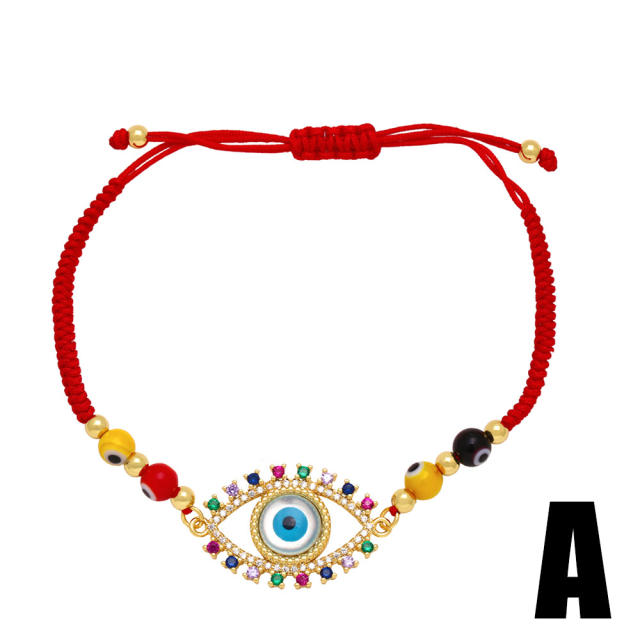 Rainbow cubic zircon evil eye red string bracelet