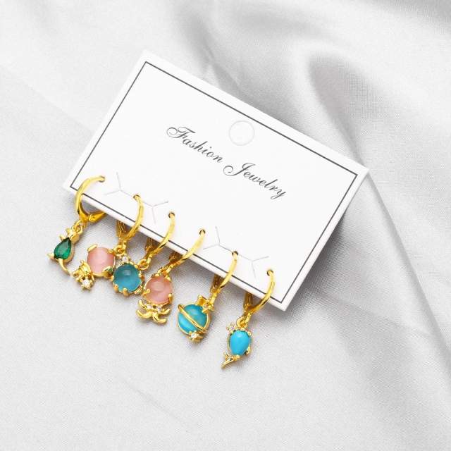 Elegant easy match opal stone huggie earrings set