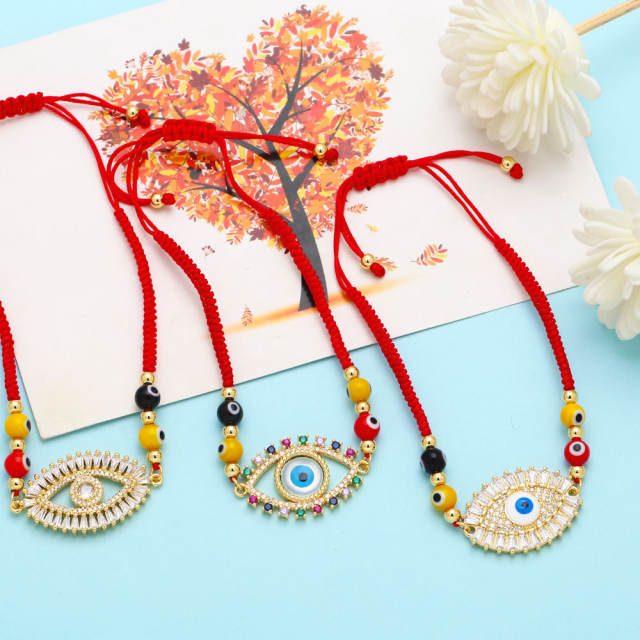 Rainbow cubic zircon evil eye red string bracelet