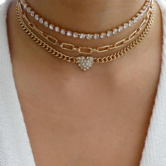 Vintage three layer diamond heart choker necklace