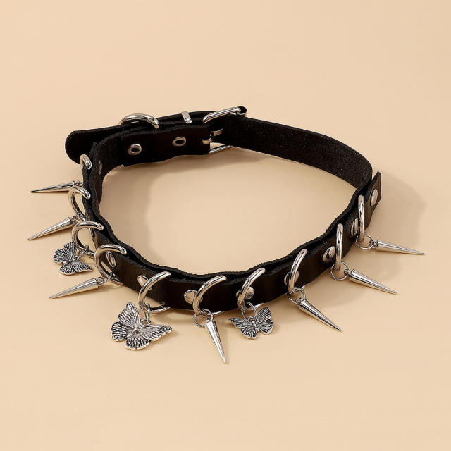 Rock and roll gothic black pu leather choker